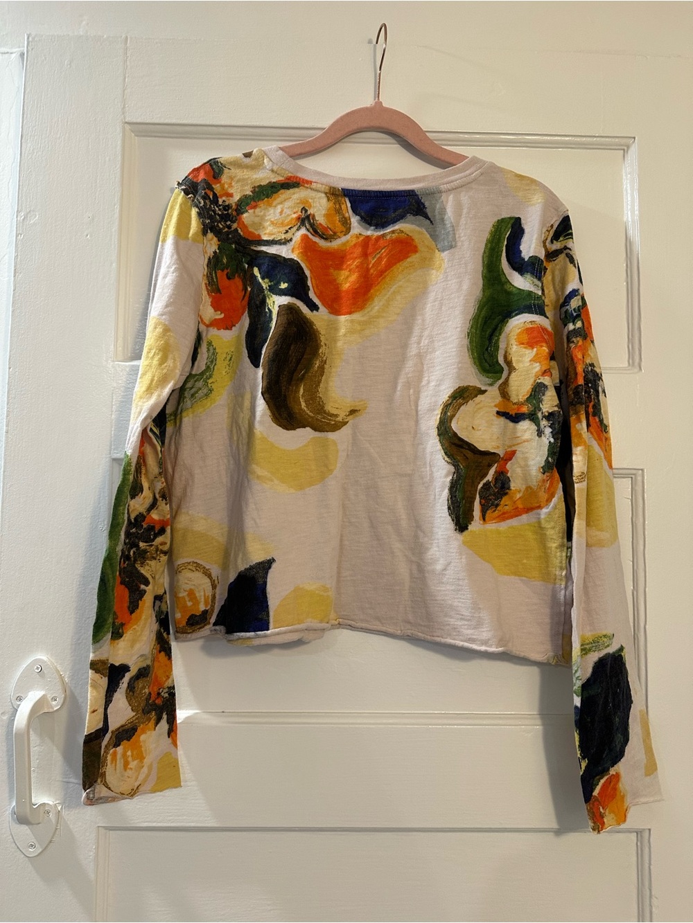 Anthropologie Women’s Abstract Floral Long Sleeve Crop Top - Picture 3 of 6